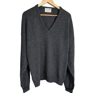 Jeff Lamb Vintage Gray V-Neck Wool Blend Sweater, Preppy Made in USA – Size XL